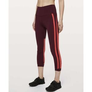 Lululemon Zip The Line Crop *23 Deep Ruby / Poppy Coral - Size - 6